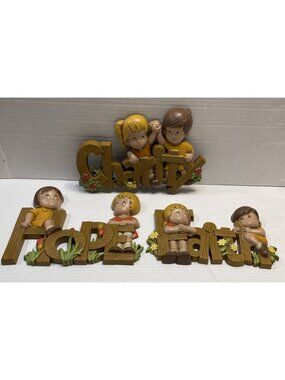 3 Burwood Faith Hope Charity Wall Boy & Girl Plaques Inspirational 1982 - EUC